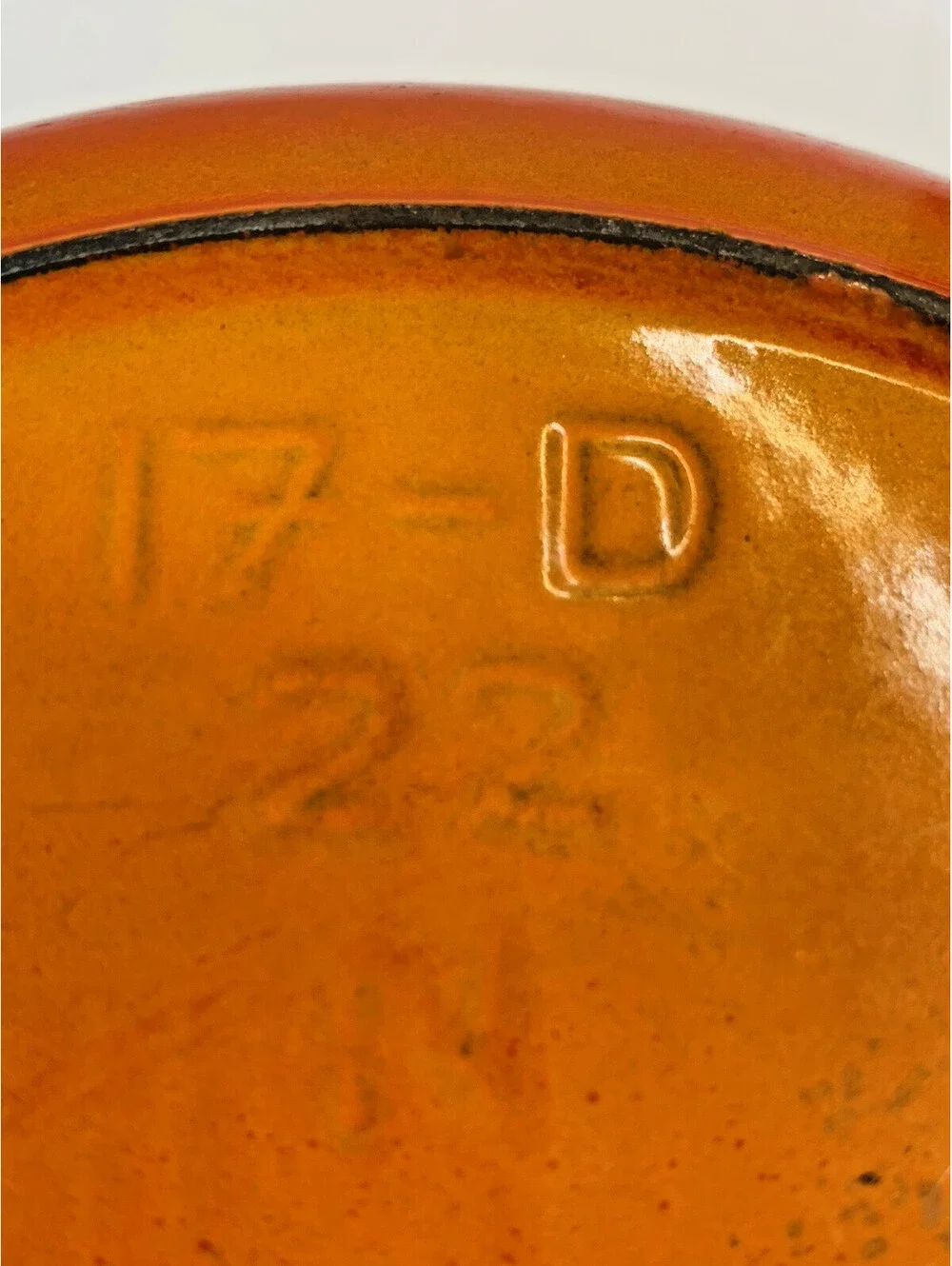 VTG MID MOD DESCOWARE DUTCH OVEN CAST IRON ENAMEL FLAME ORANGE 2QT 17-D 22 N